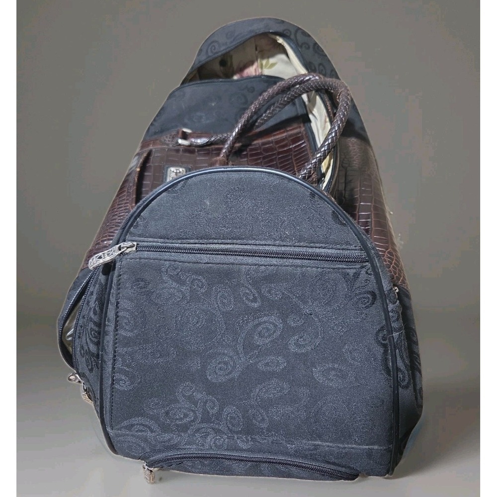 Brighton Travel Collection Rolling Duffle Bag Black Fabric Brown Croc Leather - Picture 5 of 8